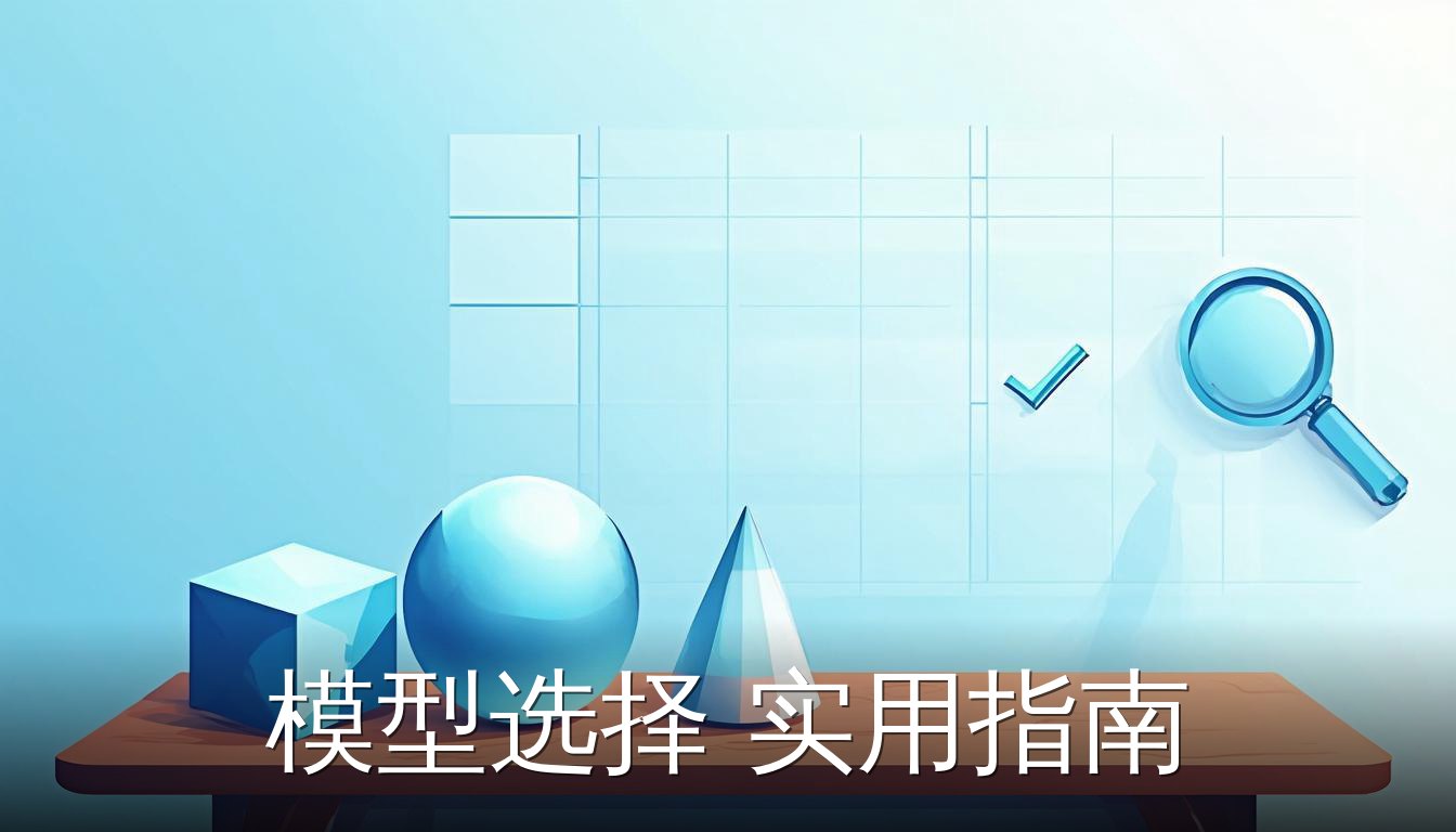 模型选择实用指南：三个不同模型图标与放大镜和勾选标记
