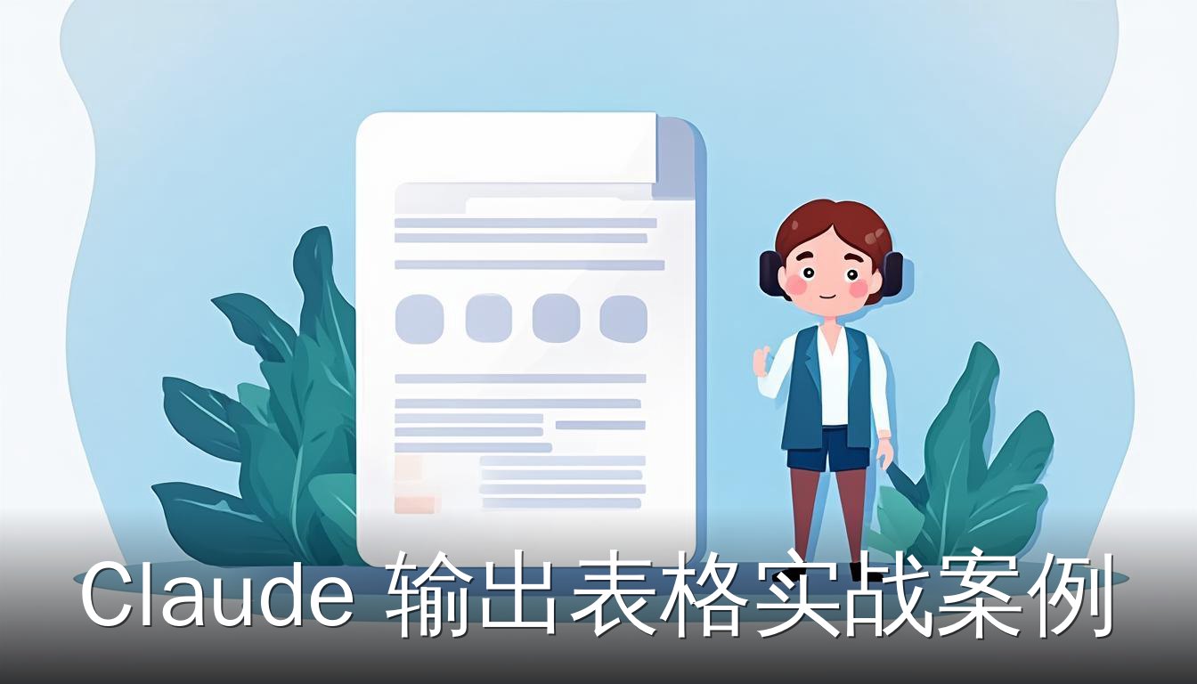 Claude输出表格实战案例的扁平插画，展示Claude助手与表格